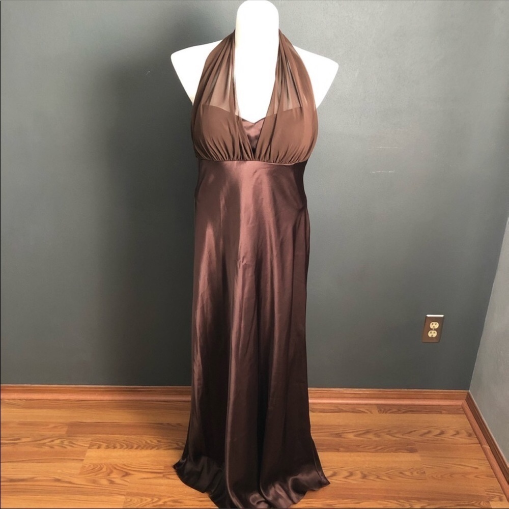 David's Bridal Chocolate Brown Halter Dress 2